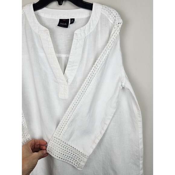 Rafaella Women's Tunic 100% Linen V neck 3/4 Crochet Sleeve Boho top Sz SP - Picture 3 of 7